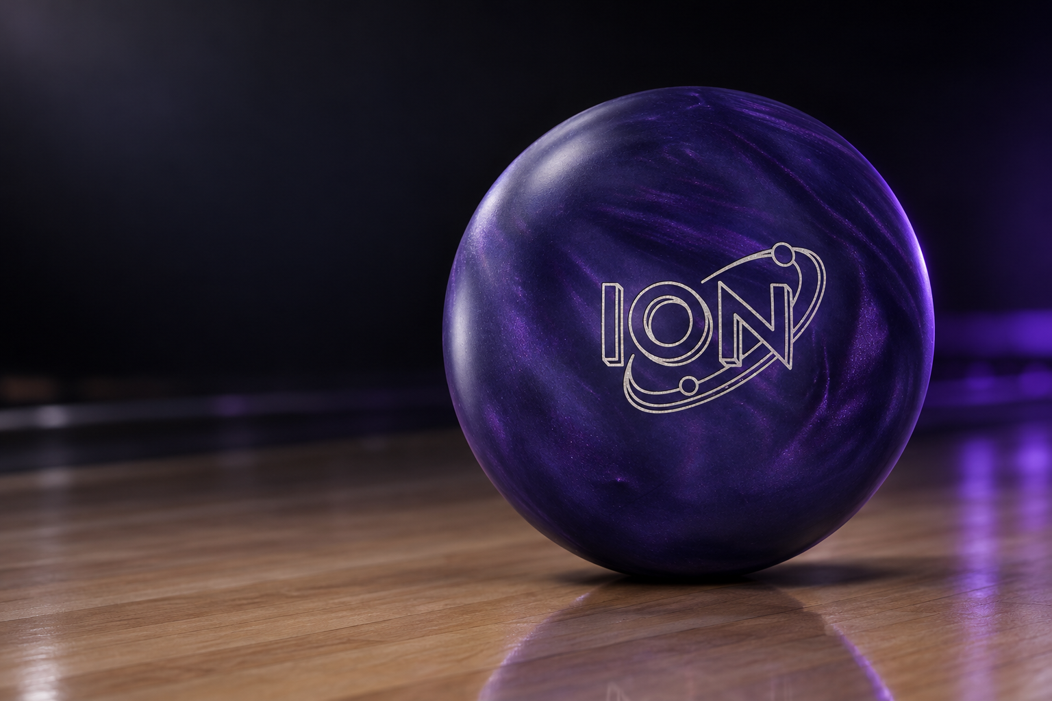 Amethyst Pearl coverstock with lighter purple swirls and a satin finish, with no holes drilled. The silver "ION" logo with its orbit ring and two small dots matches the product photo.